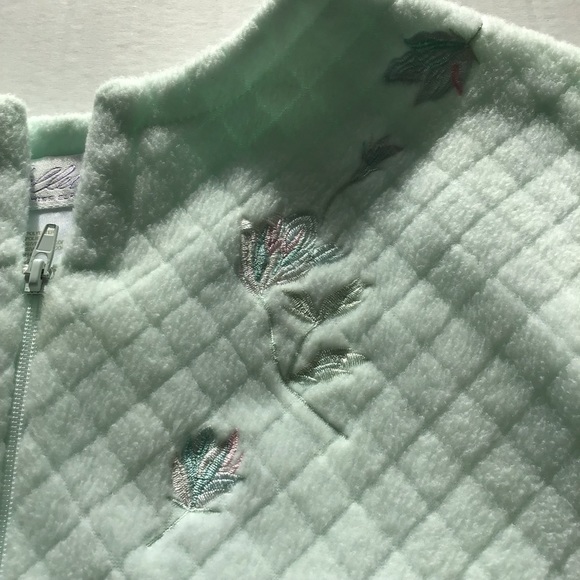 Collette by Miss Elaine Long Light Green Zip Robe Size M Quilted Pattern Pockets - Picture 4 of 9